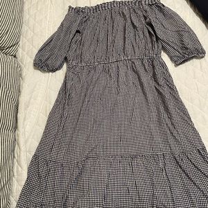 Old Navy Navy gingham off the shoulder dress.